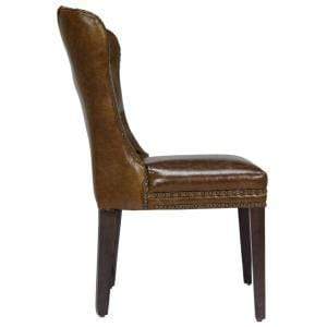 Chairs Modern Dining Chairs - 19.5" x 22" x 43.5" Leather and Wood Brown Traditional Dining Chair HomeRoots