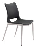 Chairs Modern Dining Chairs - 21.3" x 22.2" x 35" Black, Leatherette, Brushed Stainless Steel, Dining Chair - Set of 2 HomeRoots