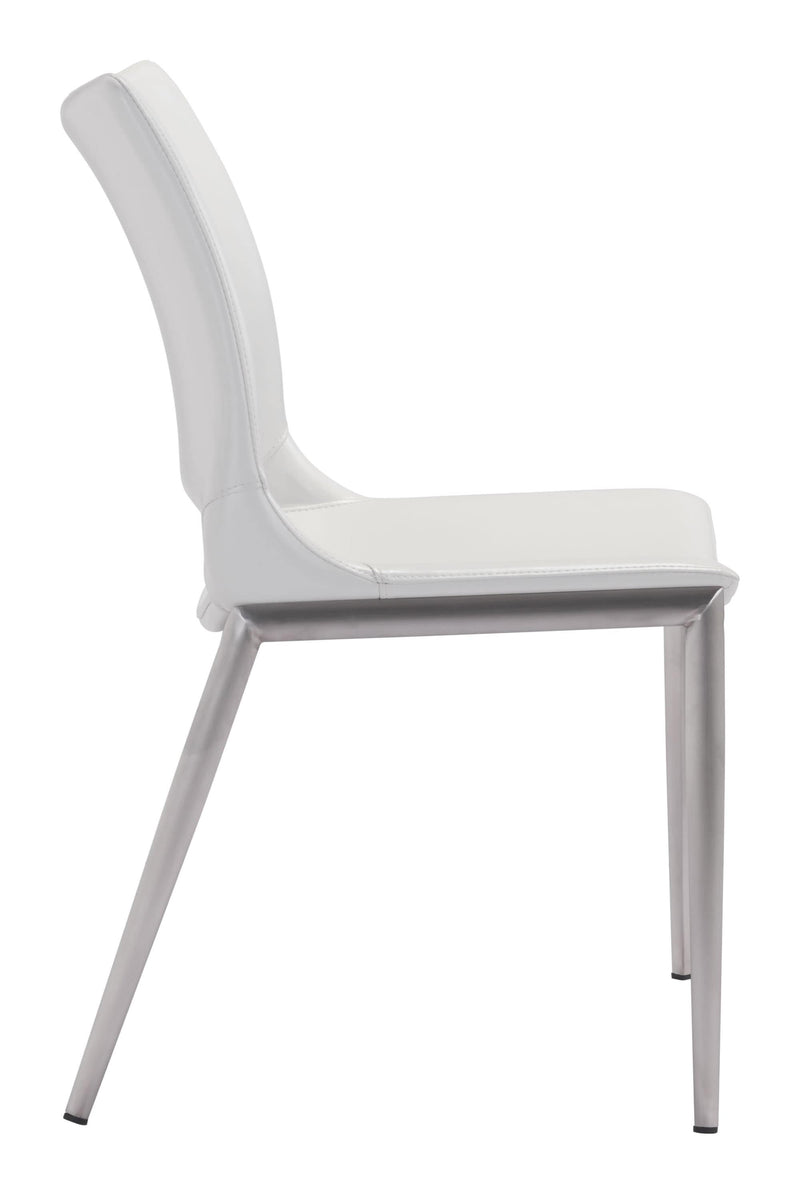 Chairs Modern Dining Chairs - 21.3" x 22.2" x 35" White, Leatherette, Brushed Stainless Steel, Dining Chair - Set of 2 HomeRoots
