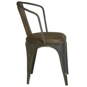 Chairs Modern Dining Chairs - 22" x 19" x 32" Leather Stonewash Brown Leather and Grey Metal Nostalgic Modern Dining Chair HomeRoots