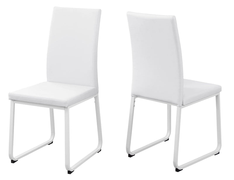 Chairs Modern Dining Chairs - Two 38" White Leather Look, Foam, and Metal Dining Chairs HomeRoots