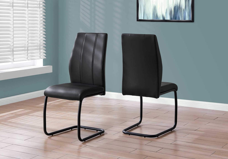 Chairs Modern Dining Chairs Two 77.5" Black Leather Look, Chrome Metal, and Foam Dining Chairs 2628 HomeRoots