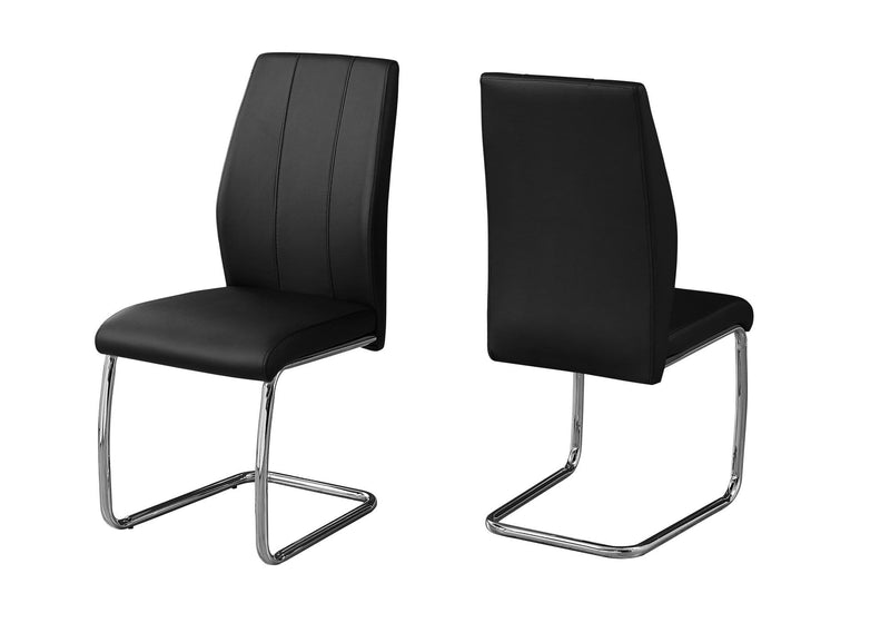 Chairs Modern Dining Chairs - Two 77.5" Black Leather Look, Chrome Metal, and Foam Dining Chairs HomeRoots