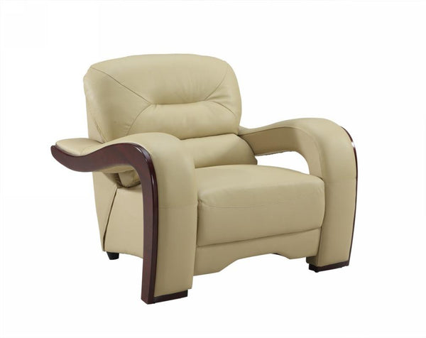 Chairs Modern Leather Chair - 33" Glamorous Beige Leather Chair HomeRoots