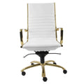 Chairs Modern Office Chair - 26.38" X 25.60" X 44.49" High Back Office Chair in White with Brushed Gold Base HomeRoots