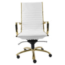 Chairs Modern Office Chair - 26.38" X 25.60" X 44.49" High Back Office Chair in White with Brushed Gold Base HomeRoots