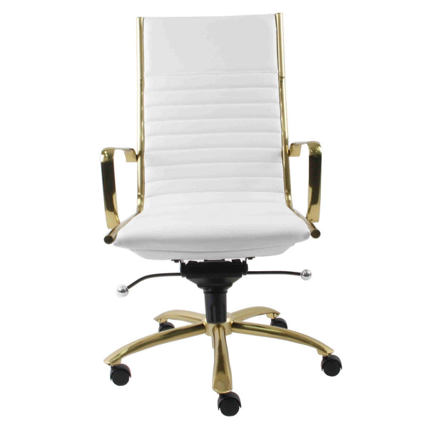 Chairs Modern Office Chair - 26.38" X 25.60" X 44.49" High Back Office Chair in White with Brushed Gold Base HomeRoots