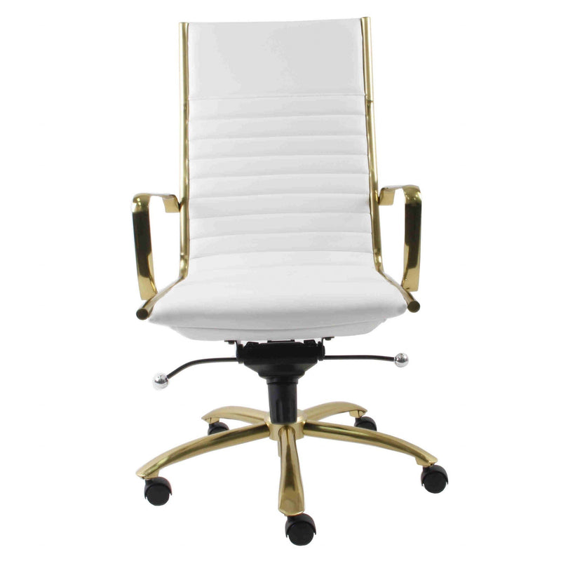 Chairs Modern Office Chair - 26.38" X 25.60" X 44.49" High Back Office Chair in White with Brushed Gold Base HomeRoots