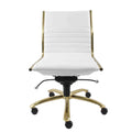 Chairs Modern Office Chair - 26.38" X 25.99" X 38.19" Armless Low Back Office Chair in White with Brushed Gold Base HomeRoots