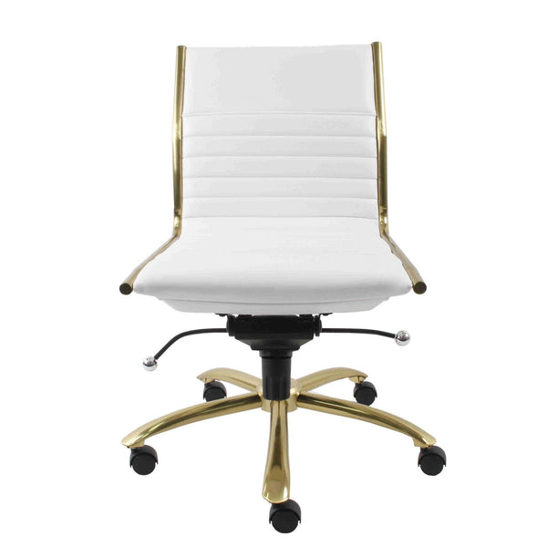 Chairs Modern Office Chair - 26.38" X 25.99" X 38.19" Armless Low Back Office Chair in White with Brushed Gold Base HomeRoots