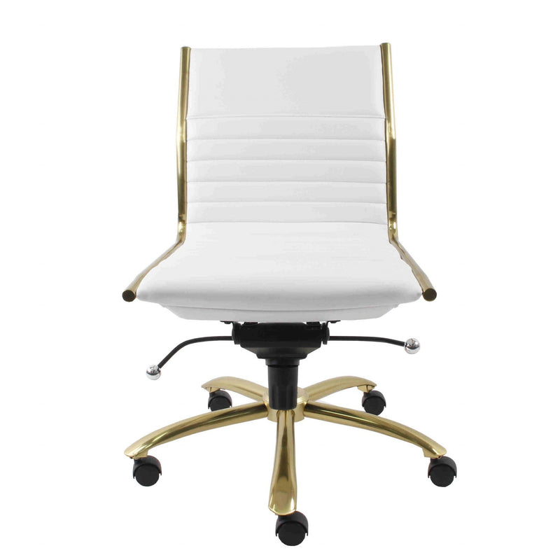 Chairs Modern Office Chair - 26.38" X 25.99" X 38.19" Armless Low Back Office Chair in White with Brushed Gold Base HomeRoots
