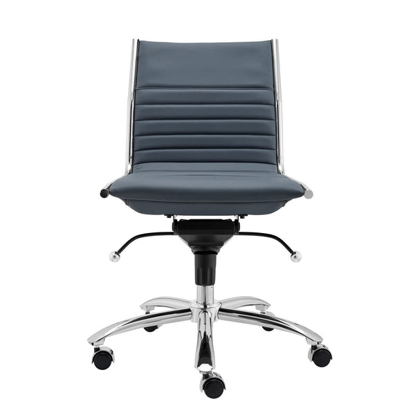 Chairs Modern Office Chair - 26.38" X 25.99" X 38.19" Low Back Office Chair without Armrests in Blue with Chromed Steel Base HomeRoots