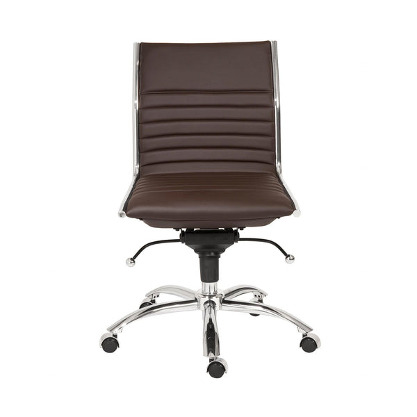 Chairs Modern Office Chair - 26.38" X 25.99" X 38.19" Low Back Office Chair without Armrests in Brown with Chromed Steel Base HomeRoots