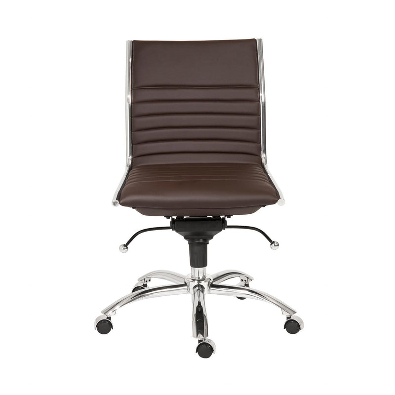 Chairs Modern Office Chair - 26.38" X 25.99" X 38.19" Low Back Office Chair without Armrests in Brown with Chromed Steel Base HomeRoots