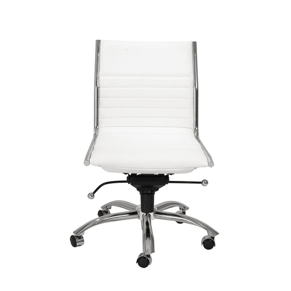Chairs Modern Office Chair - 26.38" X 25.99" X 38.19" Low Back Office Chair without Armrests in White with Chromed Steel Base HomeRoots