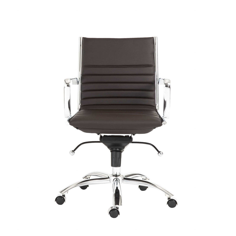 Chairs Modern Office Chair - 27.01" X 25.04" X 38" Low Back Office Chair in Brown with Chromed Steel Base HomeRoots