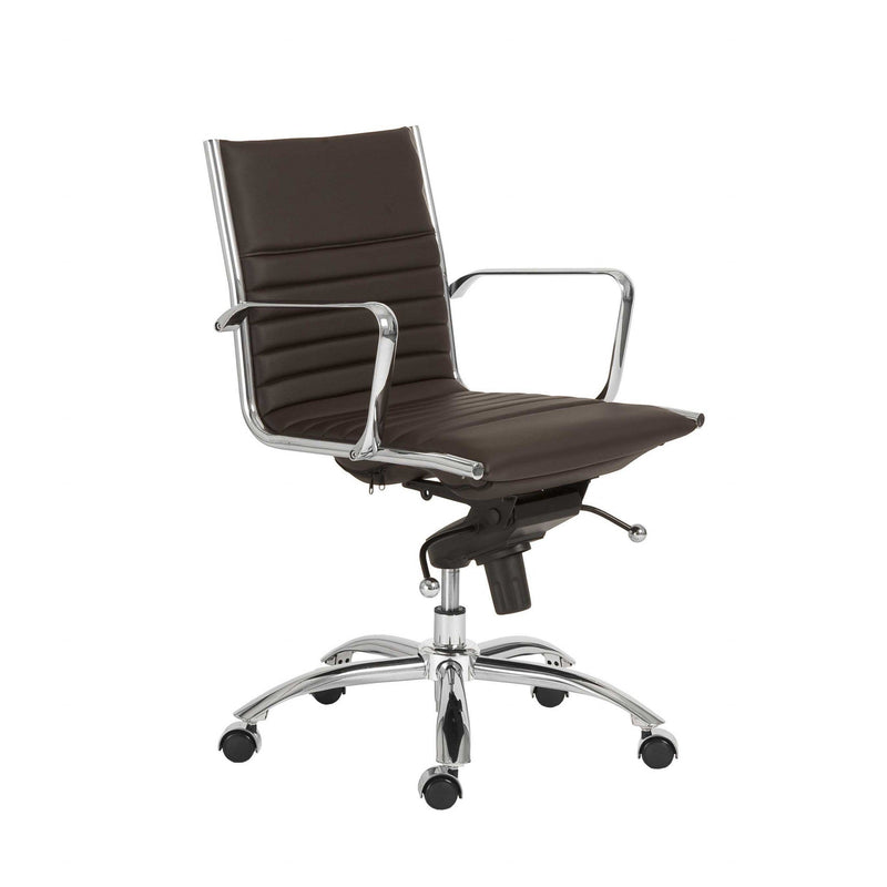 Chairs Modern Office Chair - 27.01" X 25.04" X 38" Low Back Office Chair in Brown with Chromed Steel Base HomeRoots