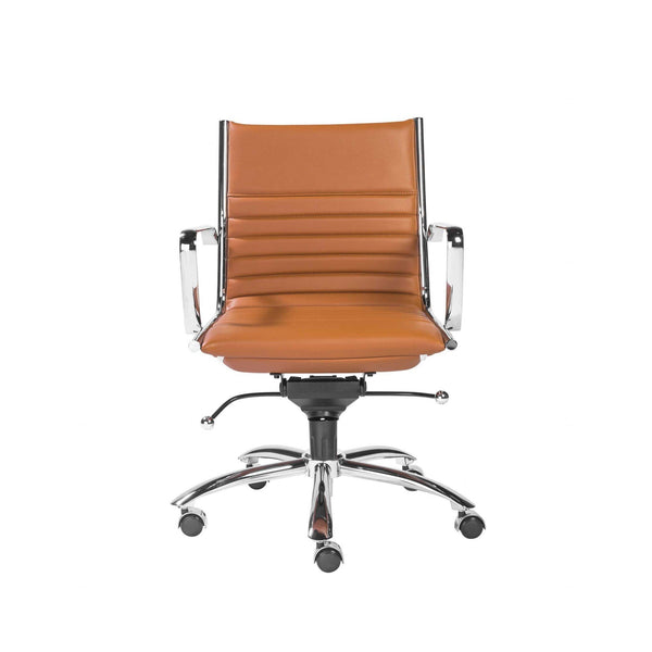 Chairs Modern Office Chair - 27.01" X 25.04" X 38" Low Back Office Chair in Cognac with Chrome Base HomeRoots