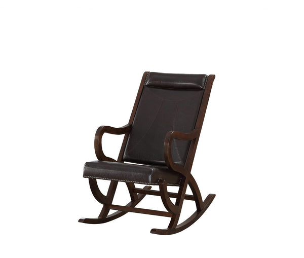 Chairs Rocking Chair - 22" X 36" X 38" Espresso PU Walnut Wood Upholstered (Seat) Rocking Chair HomeRoots