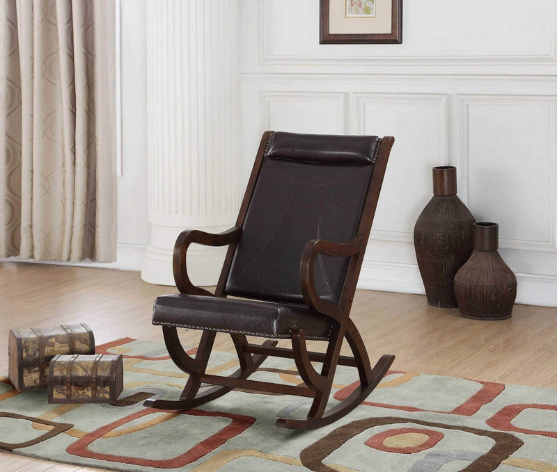 Chairs Rocking Chair - 22" X 36" X 38" Espresso PU Walnut Wood Upholstered (Seat) Rocking Chair HomeRoots