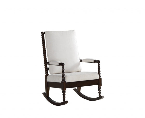 Chairs Rocking Chair - 25" X 33" X 41" Cream Fabric Walnut Wood Upholstered (Seat) Rocking Chair HomeRoots