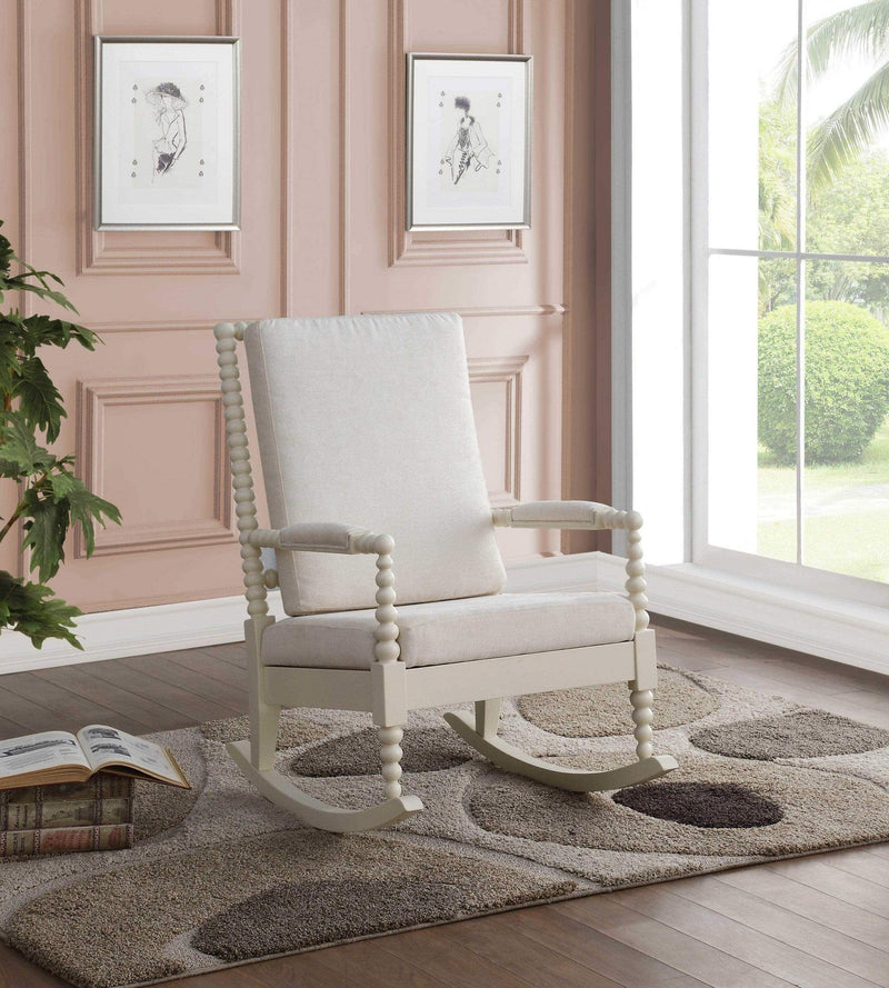 Chairs Rocking Chair - 25" X 33" X 41" Cream Fabric White Wood Upholstered (Seat) Rocking Chair HomeRoots