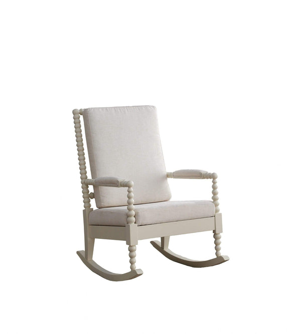 Chairs Rocking Chair - 25" X 33" X 41" Cream Fabric White Wood Upholstered (Seat) Rocking Chair HomeRoots