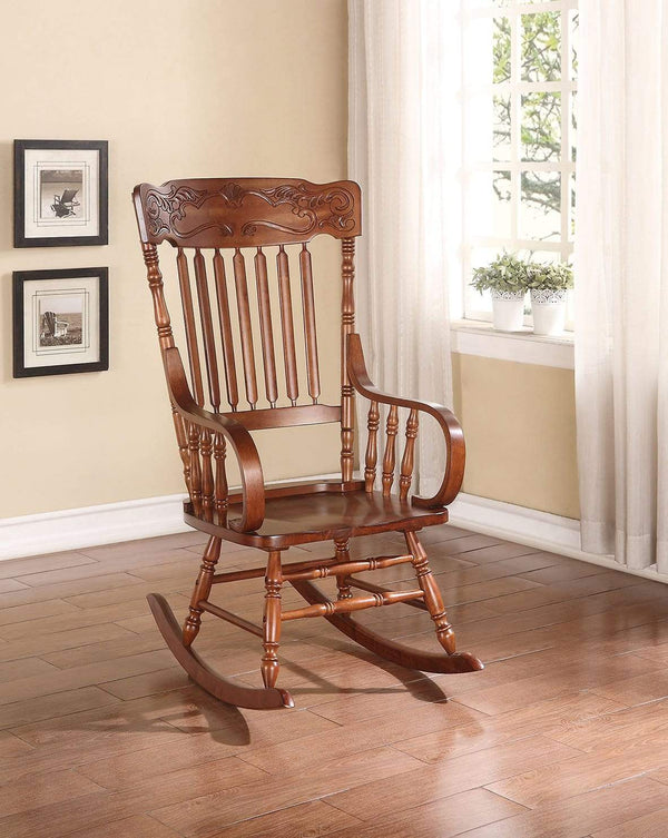 Chairs Rocking Chair - 25" X 33" X 45" Tobacco Rubber Wood Rocking Chair HomeRoots