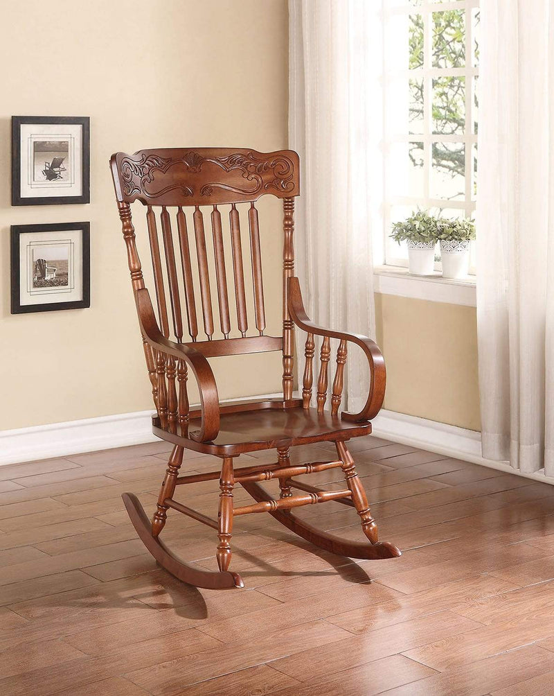 Chairs Rocking Chair - 25" X 33" X 45" Tobacco Rubber Wood Rocking Chair HomeRoots