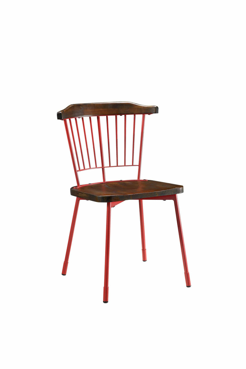 Chairs Sitting Chair - 21" X 19" X 32" Red Brown Oak Wood Metal Side Chair (Set-2) HomeRoots