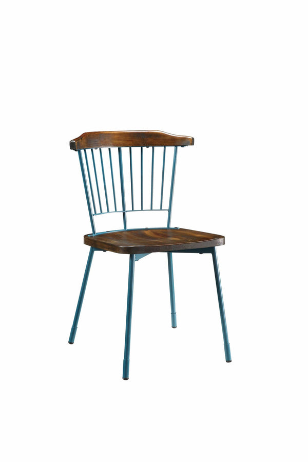 Chairs Sitting Chair - 21" X 19" X 32" Teal Brown Oak Wood Metal Side Chair (Set-2) HomeRoots