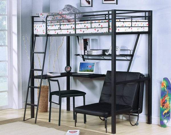 Chairs Sitting Chair - 75" X 28" X 11" Silver And Black Metal Tube Futon Adjustable Chair HomeRoots