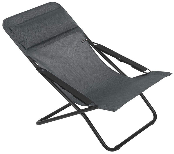 Chairs Sling Chair - Folding Sling Chair - Black Steel Frame - Obsidian Fabric HomeRoots