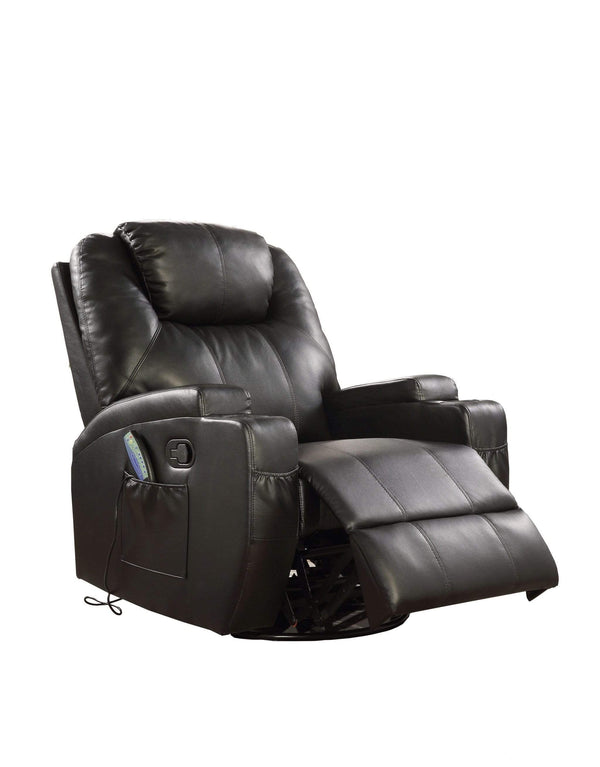 Chairs Swivel Recliner Chairs - 34" X 37" X 41" Black Bonded Leather Match Swivel Rocker Recliner With Massage HomeRoots