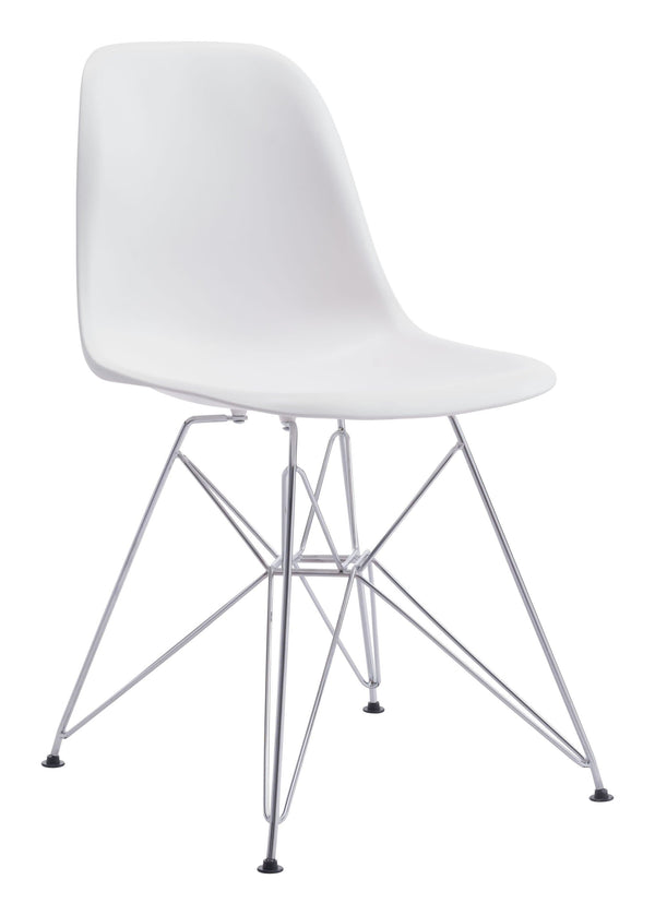 Chairs White Accent Chair - 18.5" x 22" x 32.3" White, Polypropylene, Chromed Steel, Dining Chair HomeRoots