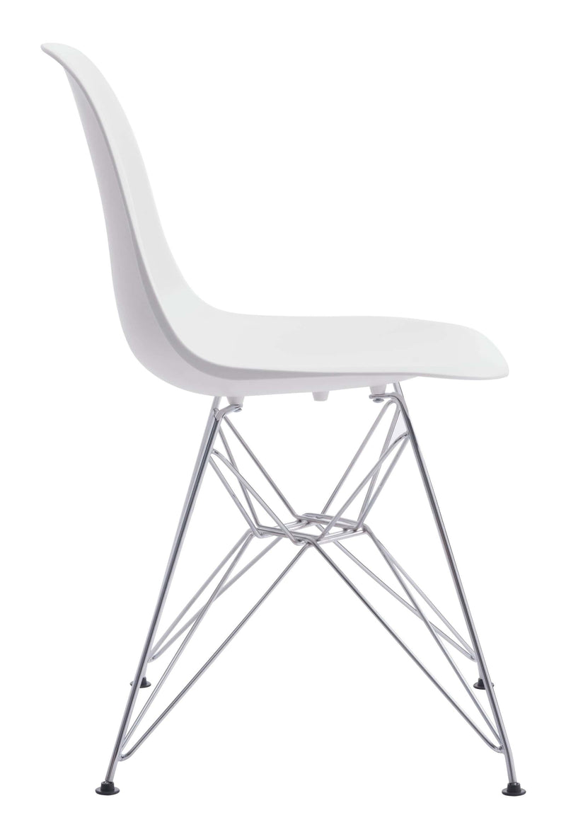 Chairs White Accent Chair - 18.5" x 22" x 32.3" White, Polypropylene, Chromed Steel, Dining Chair HomeRoots