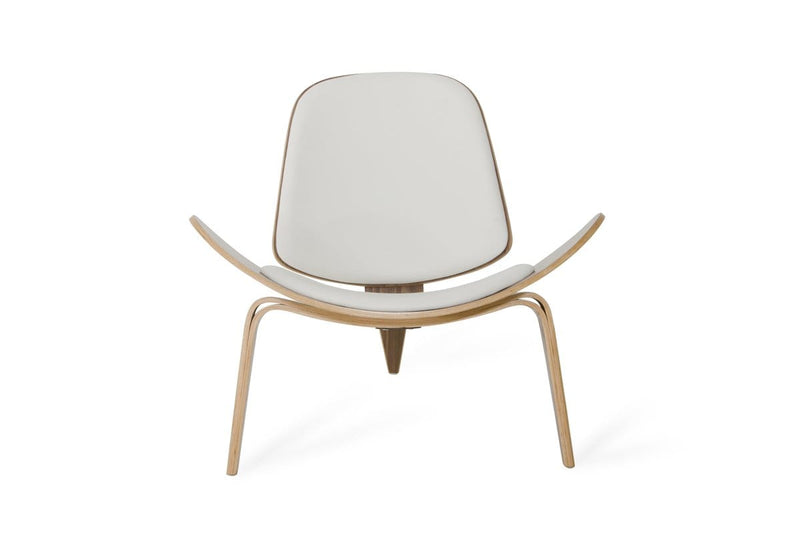 Chairs White Accent Chair - 30" Walnut Wood and White Leather Accent Chair HomeRoots