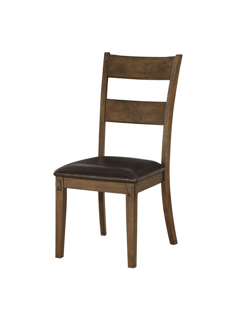 Chairs Wood Accent Chair - 19" X 21" X 39" PU Dark Oak Wood Upholstered (Seat) Side Chair HomeRoots