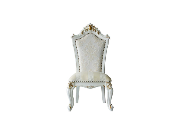 Chairs Wood Accent Chair - 27" X 28" X 48" Fabric PU Antique Pearl Wood Poly-Resin Upholstered (Seat) Side Chair (Set-2) HomeRoots