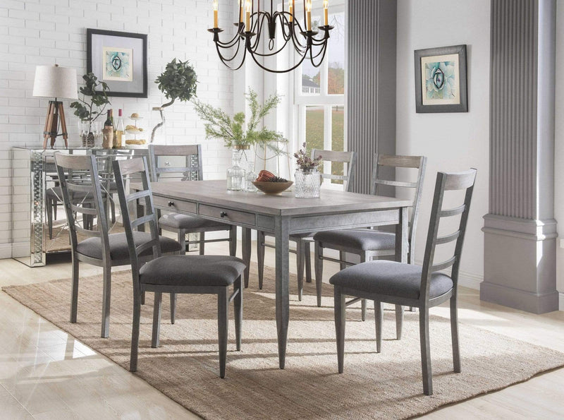 Chairs Wooden Chair - 19" X 22" X 38" Gray Fabric And Antique Gray Side Chair (Set of 2) HomeRoots