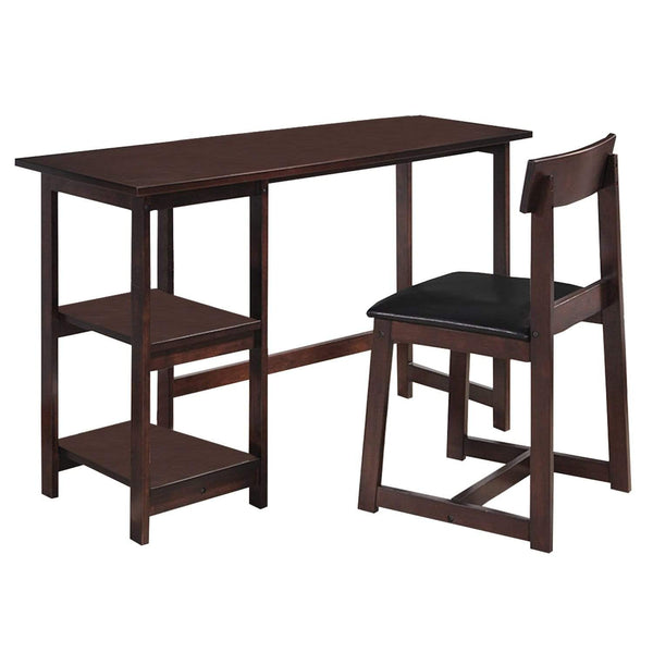 Chairs Wooden Chair - 19" X 47" X 39" 2Pc Black Pu And Espresso Pack Desk And Chair HomeRoots