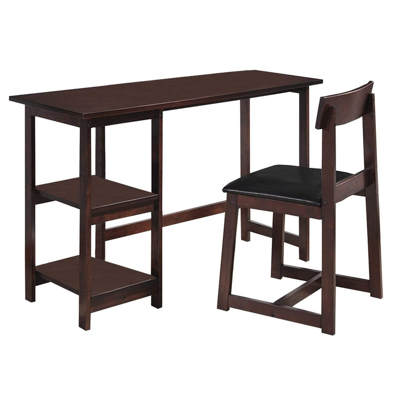 Chairs Wooden Chair - 19" X 47" X 39" 2Pc Black Pu And Espresso Pack Desk And Chair HomeRoots