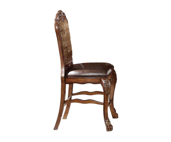 Chairs Wooden Chair - 24" X 21" X 48" PU Cherry Oak Wood Poly Resin Upholstery Counter Height Chair (Set-2) HomeRoots