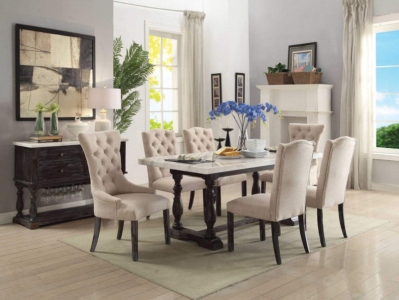 Chairs Wooden Chair - 26" X 21" X 41" Beige Linen Weathered Espresso Wood Upholstery Side Chair (Set-2) HomeRoots