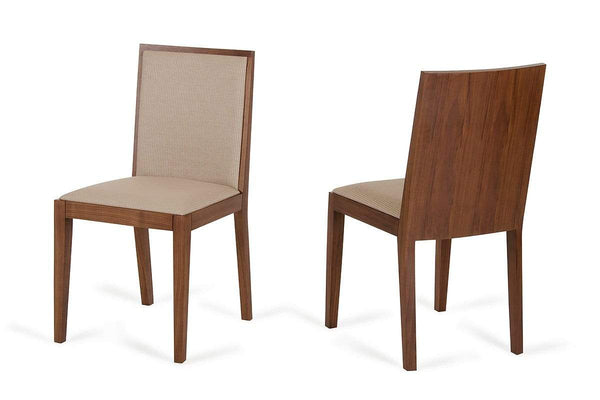Chairs Wooden Chair - 35" Tobacco Wood and Beige Fabric Desk Chair HomeRoots