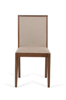 Chairs Wooden Chair - 35" Tobacco Wood and Beige Fabric Desk Chair HomeRoots
