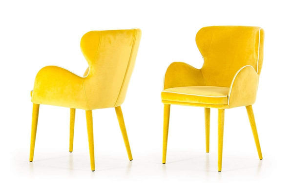 Chairs Yellow Accent Chair - 33" Yellow Fabric and Metal Dining Chair HomeRoots