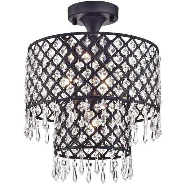 Chandeliers Contemporary Chandeliers - Anika Black-finish 12-inch Crystal Semi-flush Mount Chandelier HomeRoots