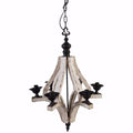 Chandeliers Solid 6-Light Washed-Wood Chandelier, White and Black Benzara