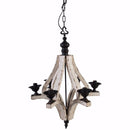 Chandeliers Solid 6-Light Washed-Wood Chandelier, White and Black Benzara
